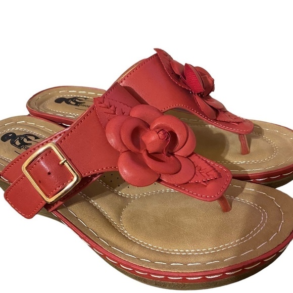 GC Sydney Rosette Padded Thong Wedge Sandals, Women’s 9W Coral NWOT - Picture 8 of 13